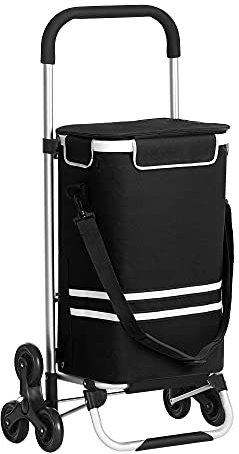 SONGMICS Einkaufstrolley, Faltbarer Einkaufswagen, mit Treppensteiger, mit Kühlfach, große Kapazität 35 L, abnehmbare Tasche, schwarz KST007B01