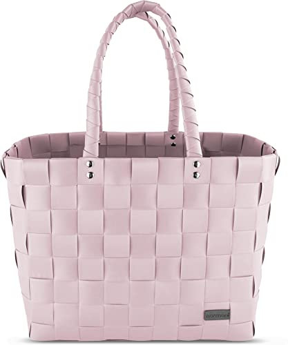 normani Einkaufstasche geflochten mit Henkeln - Tragetasche extra robust Farbe Hellrosa
