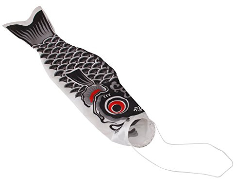 Baoblaze Japanische Windsack Karpfen Flagen Fischwind Flagge, 150 cm schwarz