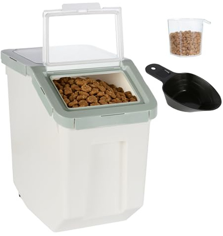 ANMOO 10KG Airtight Pet Food Storage Container, Dog Food Storage Bin, Cyan | BPA-free plastic dog food container with wheels, locking lid & measuring cup for dog cat dry pet food, rice, cereal, flour