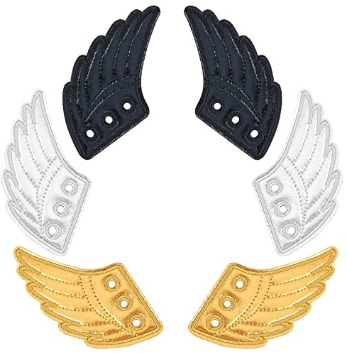 GORGECRAFT 3 Pairs Shoe Angel Wings Accessory Shoes Decorations Lace in Wings Angel Silver Gold Black Fabric Lace Decoration Charm for Girl Women DIY Shoes Craft Skates Sneakers Running Shoes