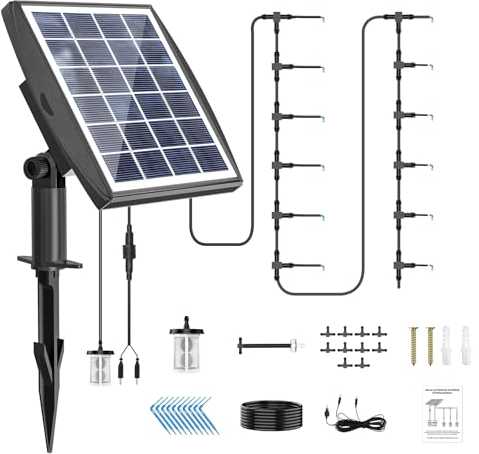 JIYANG Solar Automatic Drip Irrigation Kit System,Solar Irrigation System,Garden Plant Watering Device Automatic Watering System With 32FT Hose,Greenhouse Irrigation System with Anti-Siphoning Device