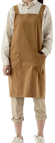 Pincy Baumwoll Leinen-Schürze für Damen – ohne Bindebänder, gekreuzte Rückenschürze mit Taschen, ideal für Floristen, Cafés und Küche