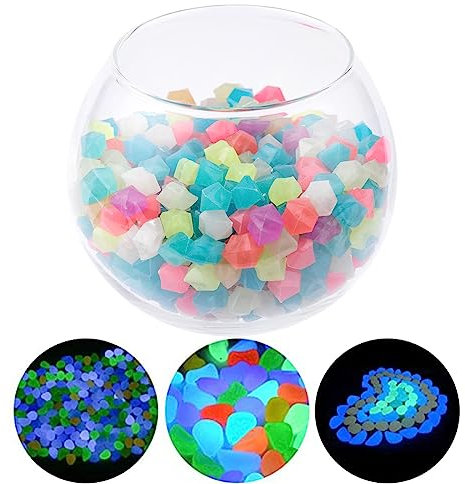 500Pcs Piedras Luminosas Piedras Luminosas de Colores Piedras Decorativas Guijarros Luminosos Piedras de Jardín para Caminos,Acuarios,Plantas en Maceta (Color Mezclado)