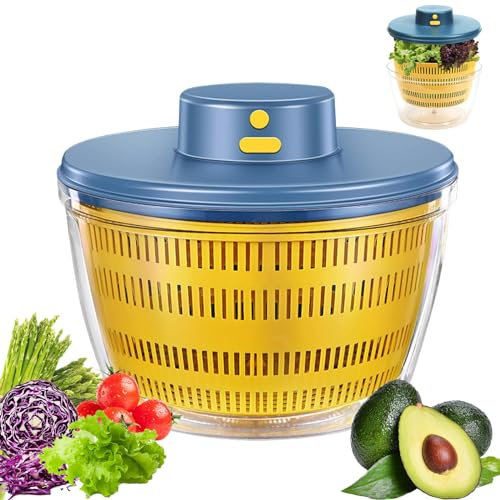Essoreuse à Salade électrique, 4000 ML Grande Capacité Essoreuse à Salade Automatique, Déshydrateur pour Fruits et légumes avec Couvercle, séchage Rapide, Rechargeable par USB mixeur Salade (Bleu)