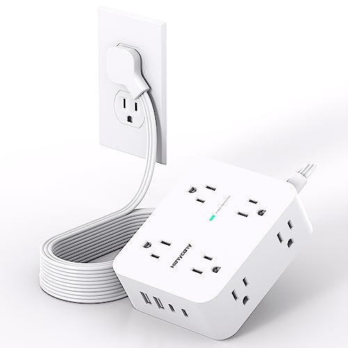 Extension Cord 10 Ft, Ultra Thin Flat Plug Power Strip Surge Protector with 8 Outlets 4 USB Ports (2 USB C), HANYCONY Outlet Extender Desk Charging Station for Home Office Dorm Room Essentials