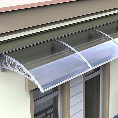 kufu01 Auvent de Porte d'Entrée,Auvent de Fenêtre Arch Design,Marquise de Porte d’Entrée en Polycarbonate Transparent avec Support,Toit de Porte d'Entrée Contre la Pluie et UV (60x130cm/24 x51)