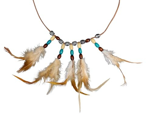 Chaks - Kette mit Perlen und Federn, Halsschmuck, Accessoires für Kostüme, Indianer, Karneval