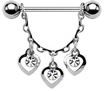 Taffstyle Piercing Schmuck Brustwarzenpiercing Brustwarze Intimpiercing Brust Nippel Intim Ohr Barbell gerade Hantel Schild Herz Ketten Anhänger Glitzer Kristall Flach Silber Clear