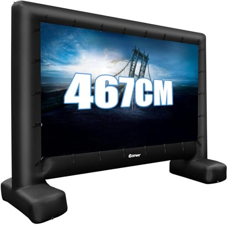 GOPLUS - Pantalla inflable exterior de 4/4,5/5 m, pantalla gigante inflable videoproyector proyección cinema con ventilador, bolsa de almacenamiento, estacas piso, instalación fácil, doble cara (317 x