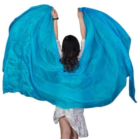 Bauchtanz-Seidenschleier, 100 % Seide, Performance-Tanz, einfarbig, leichte Textur, Schleier, Schal, Kostüme, Accessoires, Bauchtanzschleier, 250 x 110 cm, Seiden-Bauchtanzschleier (Farbe: Türkis)