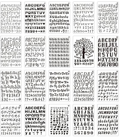 20Stk Alphabet Zahl Schablone, Mandala Schablonen Malvorlage Malschablone Malerei Zeichenschablonen wiederverwendbare Diy Malerei Vorlage Handwerk Schablone für DIY Gravur Malerei Scrapbooking