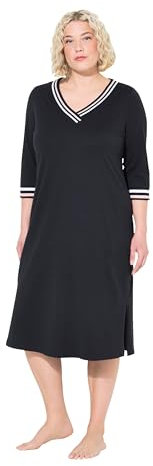 Ulla Popken Damen, Zierkanten, V-Ausschnitt, 3/4-Arm Nachthemd, schwarz, 54/56
