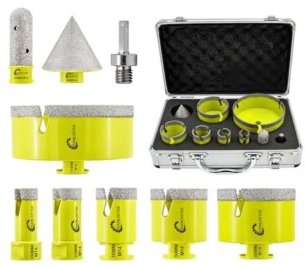 SANLEETEK Diamant Fliesenbohrer Set Diamant Lochsäge Set Diamand Bohrkrone | (20/25/35/50/68/110mm+20mm Fingerfräser+50mm Fasenbohrer+Adapter) für Porzellan Keramik Fliesen Marmor Granit M14 Gewinde