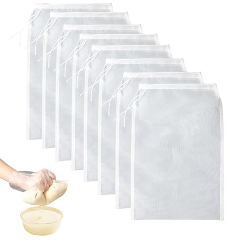 8 Stück Nussmilchbeutel,Passiertuch Filterbeutel Käsetuch Abseituch Wiederverwendbar Feinmaschiges Sieb Muslin Filtertuch,Nylon Mulltücher-200 Mesh,Für Tofu Käse Fruchtsäfte Milk Mandelmilch Gemüsesaf