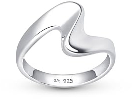 Amberta 925 Sterling Silber Wellenring Damen | Wellen Ring 925 Silber | Gewellter Ring Silber | Stapelringe Damen