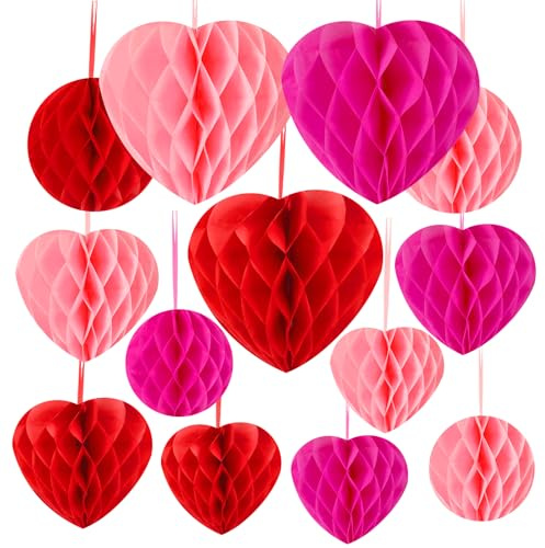 BOARDFEB Valentinstag Deko, 15 Stück Herz Deko Romantische Heiratsantrag Deko Herz Wabenbälle Honeycomb für Valentinstag Muttertag Jubiläum