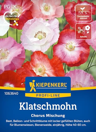 Kiepenkerl Klatschmohnsamen Chorus Mischung 1063640, Blumensaat | Seidig gefüllte Mohnblüten, für Blumenwiese & Vase, als Schnittblume