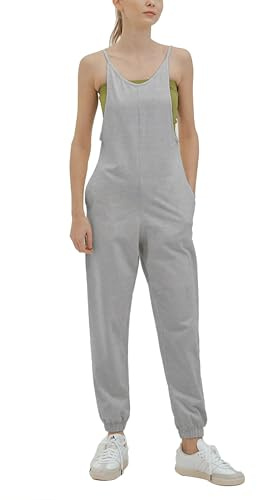 Hanyomo Donna Senza maniche Tute Spalline sottili Harem Larghe Tutine Trendy Pantaloni lunghi Salopette Tutine Con tasche Grigio L