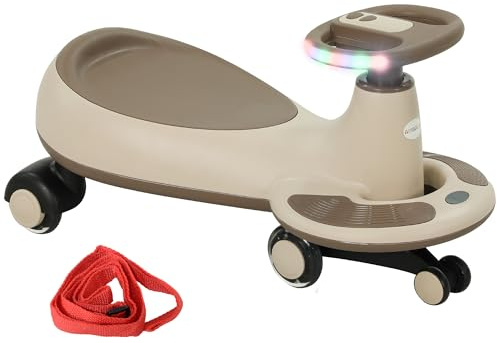AIYAPLAY Correpasillos para Niños de +2 Años Correpasillos Wiggle con Cuerda de Tracción para Padres Música Luz y Espacio de Almacenamiento 69x31x69 cm Caqui