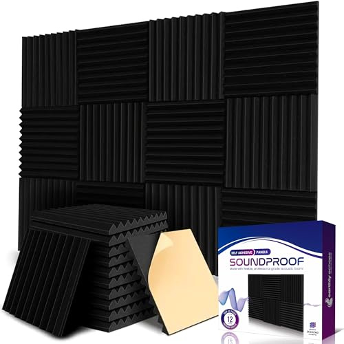 Earthly Echoes Self Adhesive Wall Panels 1 x 12 x 12 (52 Pack) Sound Proof Foam Panels for Walls, Acoustic Sound Proofing for Door, Sound Proof Panels Noise Reducing for Home and Office Walls