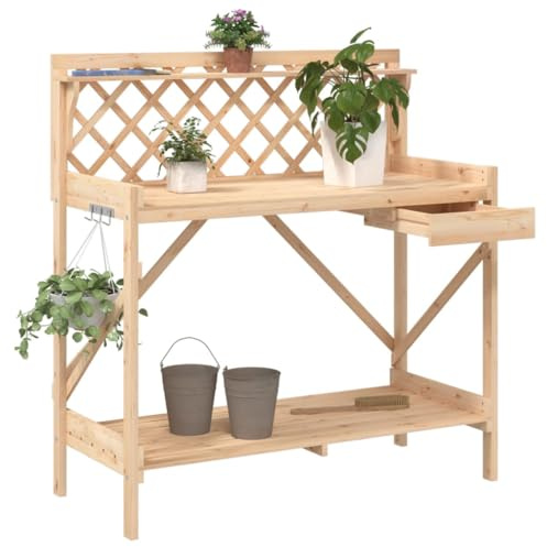 Homgoday Pflanztisch aus Tannenholz mit Rankgitter, 110x50x117 cm, für Innen & Garten Model368428