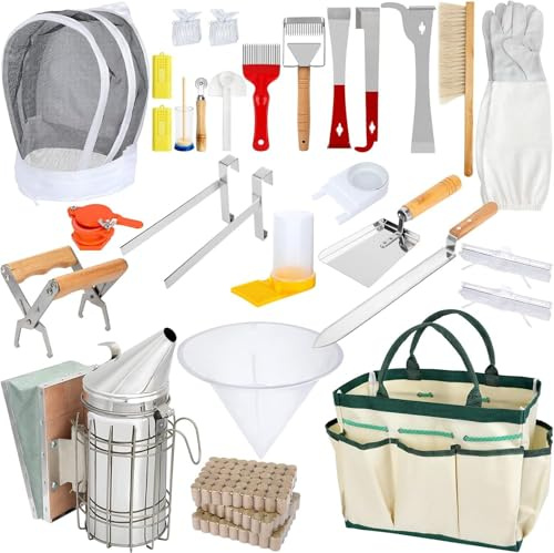 UOBEKETO Bee Keeping Starter Kit Beekeeping Supplies Beekeeping Tools with Organiser Bag, Bee Keeping Supplies All Beekeeping Tools, Honey Bee Starter Kit Tools for Beekeeping