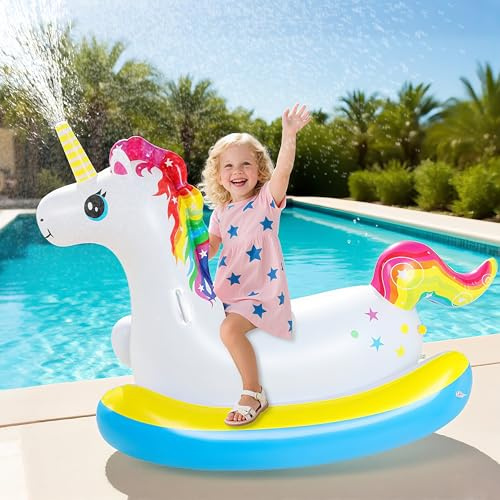 Aragallant Einhorn Aufblasbar Wassersprinkler Kinder Outdoor, Wasserspielzeug Einhorn Sprinkler Rasensprenger für Kinder Erwachsene Garten Pool Hof Sommer Party