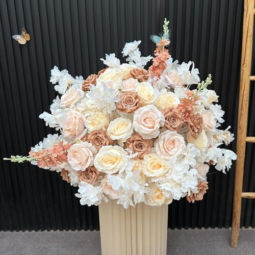 Lucky flower Boules de Roses artificielles centres de Table de Mariage, Fausses Fleurs Boule d'hortensia Rose, Bouquet d'arrangement de Boules Florales d'hortensia (Brown,50cm/19.7in)