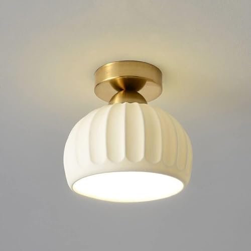 Ceramic Black White Glass Dome Ceiling Light Fixture Mid Century Gold Semi Flush Mount Ceiling Lamp Lighting Fixture for Hallway Farmhouse Porch Entryway Foyer Bathroom Cafe (Color : Go