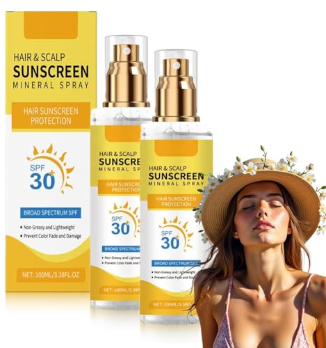 Kopfhautschutzspray Sonnenschutz LSF 30+, Haar Kopfhaut Sonnenschutz Mineral Spray, Hoher Schutz UVA und UVB für Kopfhaut und Scheitel, Broad Spectrum Sunscreen Mineral Spray For Sensitive Skin (2)