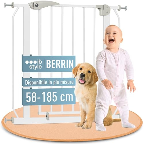 ib style Cancelletto per Bambini di Sicurezza Berrin 58-66 cm - Scale e Porte, Senza forature, Metallo, 90° Stop, Anche per Cani e Animali Domestici, Bianco