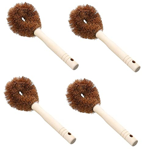CIYODO 4piezas Cepillo Para Ollas y Sartenes Mango De Madera Para Limpieza De Cocina Fregadero y Encimeras Resistente y Fácil De Colgar Para Uso Hogar y Restaurantes