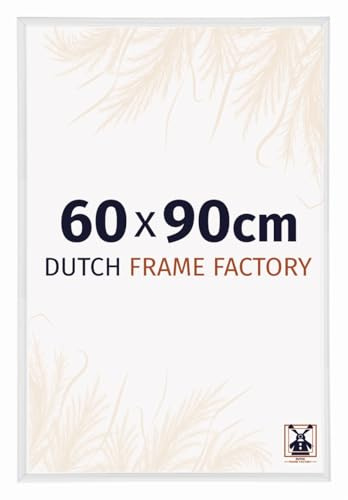 Dutch Frame Factory - Bilderrahmen 60x90 cm Weiß Hochglanz - Kunststoff | Antireflex-Acrylglas aus Kunststoff, Wandmontage, Geeignet für Fotos, Poster und Puzzles, Angers, Made in Holland