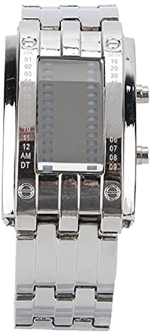 Glomora Herrenuhr, modisch, Exquisite Legierung, LED-Herrenuhr mit binärer Zeitanzeige, binäre Zeit, Sport, Armee-Armbanduhr (Herren Silber)