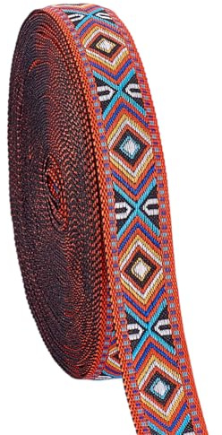 PH PandaHall 10 Yards Jacquard Band 3/4 Zoll(18mm) Rotes Boho Stoffrand Franse Beringtes Ribbon Zum Nähen Von Riemen Gürteln Kragen Haarbändern