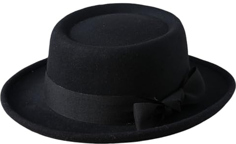 HIQIU Klassischer Filzhut Damen Roll-Brim Fedora-Hut Herren Flat Tophut | für Kirche Hochzeit Party Hüte mit Schleife Band