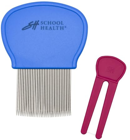 School Health - Lice and Nit Removal Comb, Stainless Steel Teeth, Cleaning Tool Included, For Kids and Adults, Reuseable