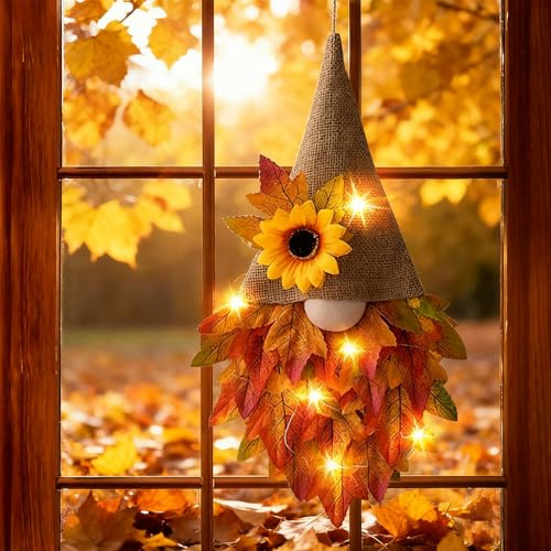 Türkranz Herbst Wichtel | Herbstdeko Wichtel Herbstkranz Haustür mit Herbstblätter, Hängende Herbst Deko Innen und Außen für Haustür Wand (B)