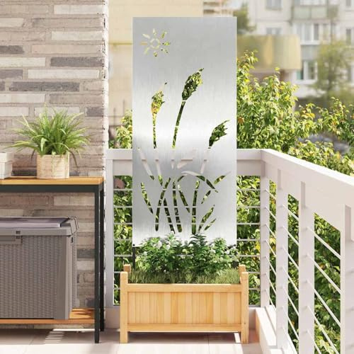 Gecheer Garten dekoratives Panel Silber 50 x 140 cm Edelstahl, Sichtschutz Metall Sichtschutzelemente für Grundstücksgrenze Hof Vorgarten876277