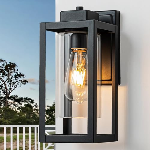 FTL Applique Murale E27 Extérieure, Jardin Luminaire Extérieur Mural, Noir Lampe Exterieur Murale avec Verre, Éclairage Mural d'Extérieur Terrasse, IP44 Etanche Applique Exterieur Lanterne pour Balcon