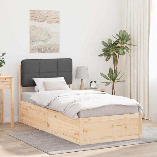 Ordellia Bettgestell mit gepolstertem Kopfteil, Dunkelgrau 80x200 cm, Massivholz Kiefer Rahmen, Langlebiges Einzelbett für Schlafzimmer, Kein Boxspring erforderlich