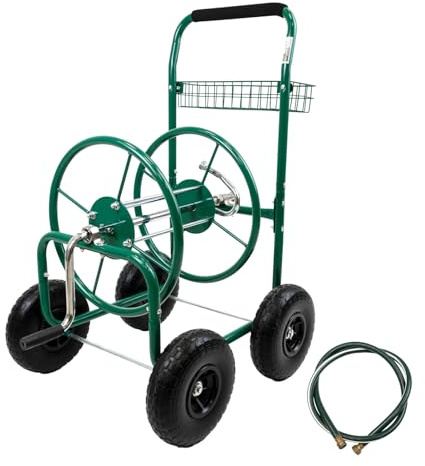 TRUTZHOLM Schlauchwagen Premium 4 Vollgummiräder, 92 x 57 x 78, pulverlackierter Stahl, für 80 m Gartenschlauch, Anschluß 3/4, adaptierbar auf 1/2 Zoll, Gartentrommel Schlauchabroller Schlauchhalter