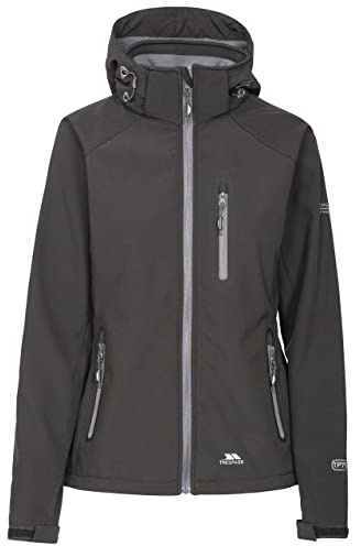 Trespass Womens Softshell Jacket Bela II - Waterproof: 8000mm, Breathable: 3000mvp, Windproof, 3 Low Profile Zip Pockets, Chin Guard, Contrast Zips, Adjustable Zip-Off Hood