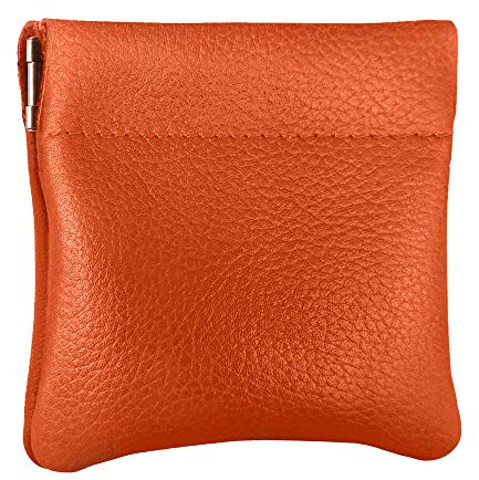 Nabob Leather Genuine Leather Squeeze Coin Purse, Coin Pouch Made IN U.S.A. Change Holder For Men/Woman Size 3.5 X 3.5 (Orange)