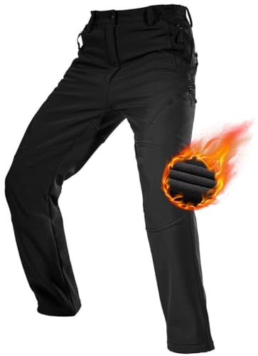 FREE SOLDIER Pantaloni da Lavoro da Uomo per attività All'aperto Pantaloni Softshell Sci Termici Impermeabile Pantaloni Trekking Invernali Pantaloni da Caccia(Nero,54 Lungo)