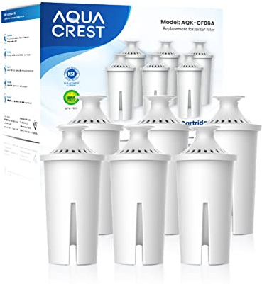 AQUA CREST CF06A Replacement for Brita® Filter, Brita® Water Pitchers and Dispensers, Classic OB03, Mavea® 107007, and More, NSF Certified Pitcher Water Filter, 1 Year Filter Supply, 6 Pack