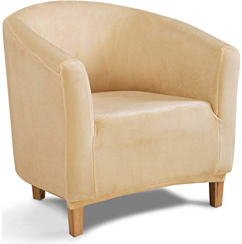 TIANSHU Samt Tub Stuhlhussen,Soft Velvet Plush Couchbezug stilvolle Luxus-Möbelbezüge Anti-Rutsch-High Stretch Tub Chair Cover(Tub Chair Cover, Warmer Sand)