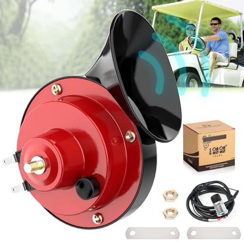 10L0L Golf Cart Horn Kit for EZGO Club Car Yamaha or UTV Universal Waterproof Electric Snail Horn 118DB Floor Mount Button Switch, Adjustable Loud (12 Volt Input)