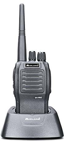 Midland- Walkie Talkie Profesional Largo Alcance G11 Pro, Radioaficionado 32 Canales PMR446, Batería Li-Ion 1600mAh Pilas Recargables y Accesorios, Autonomía 22H, Cobertura 12Km, VOX, 2 Pines Kenwood